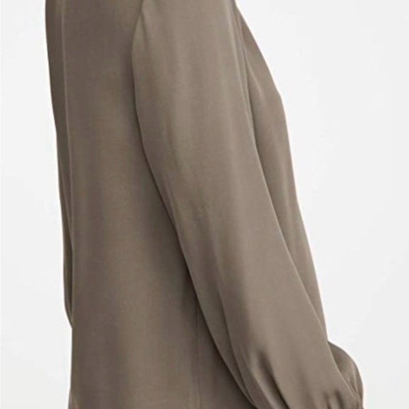 Theory Silk Neck Band Blouse Teak Taupe Keyhole M - Picture 5 of 11